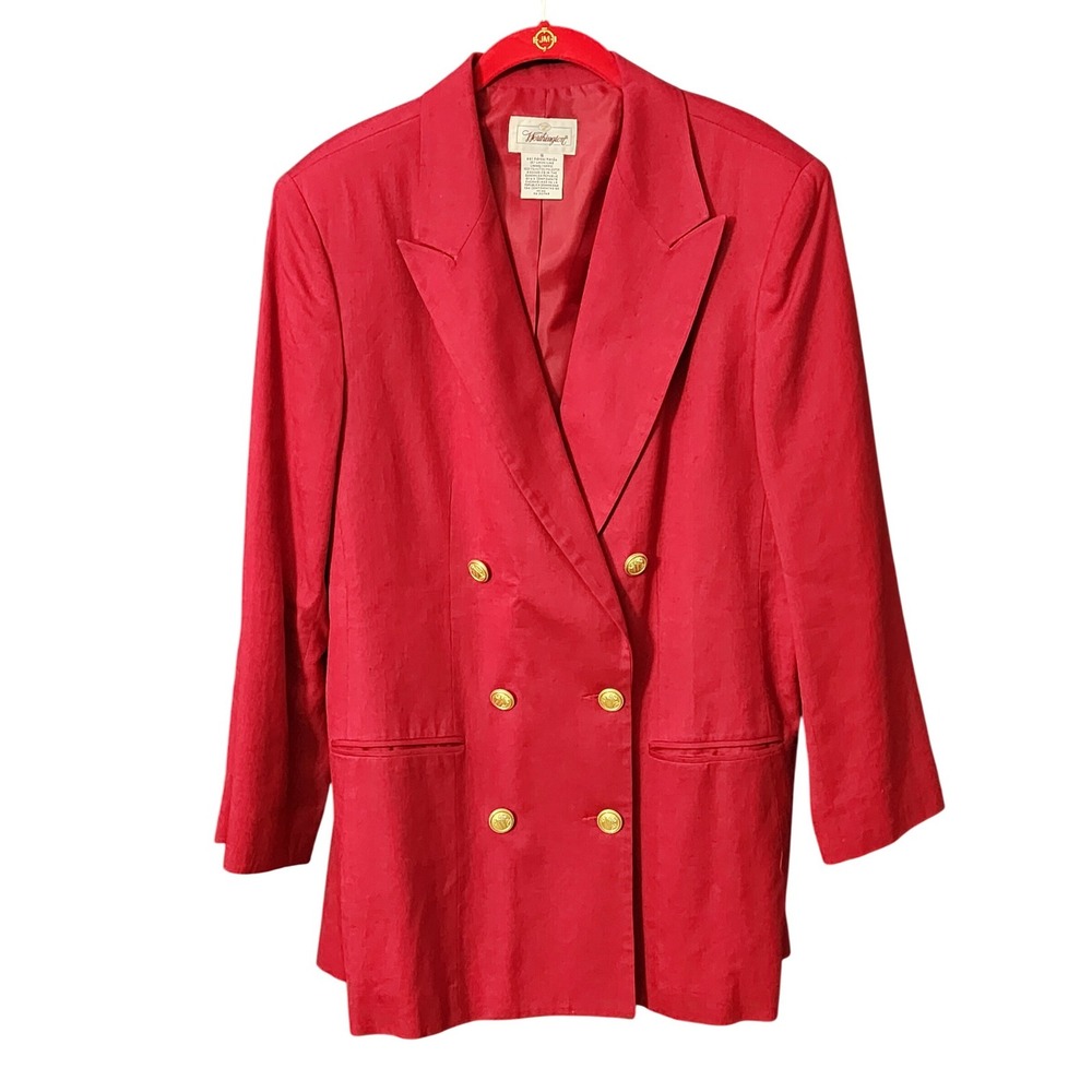 Worthington Double Breasted Blazer Women's 16 Red Linen Blend Gold Button
